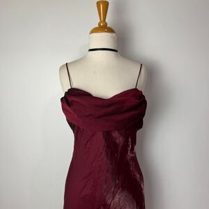 Betsy and Adam Burgundy vintage 90s Y2K satin prom maxi dress